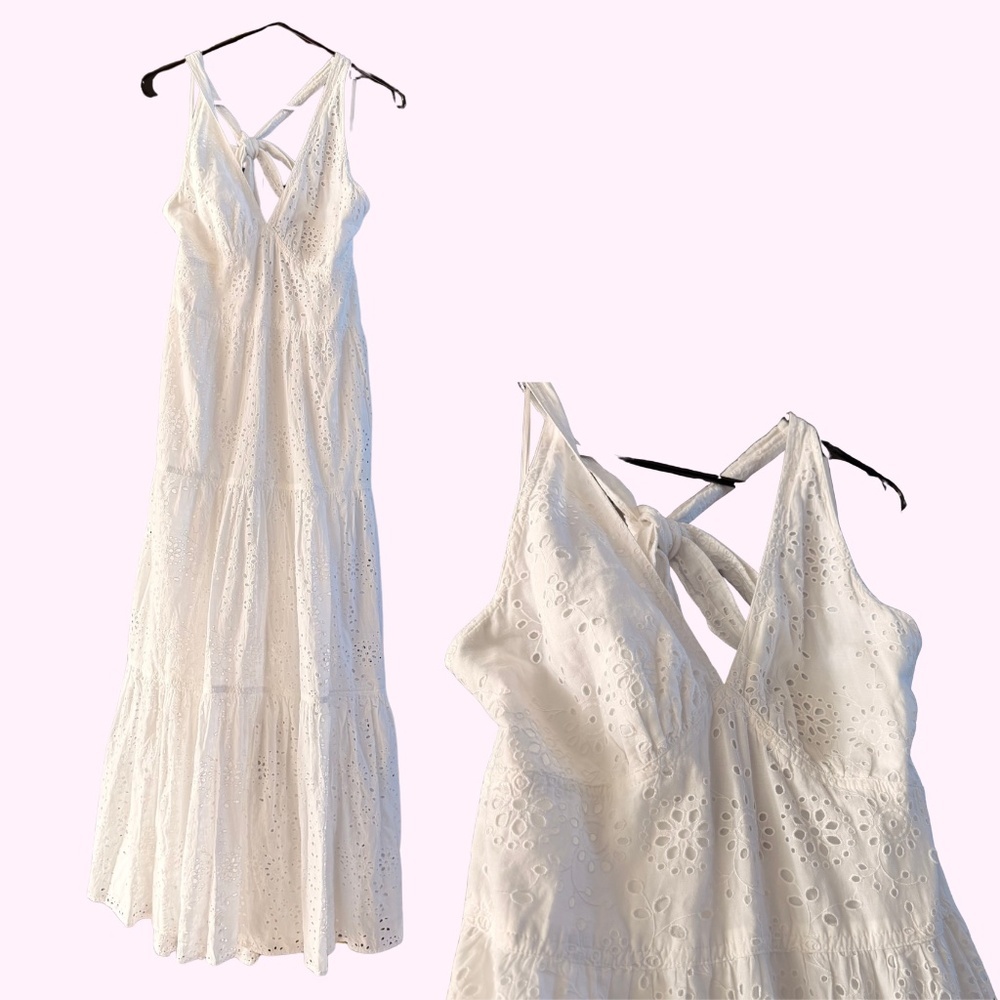 Ralph Lauren Cotton Eyelet Halter Maxi Dress White 100% cotton Size 8 - Picture 5 of 8